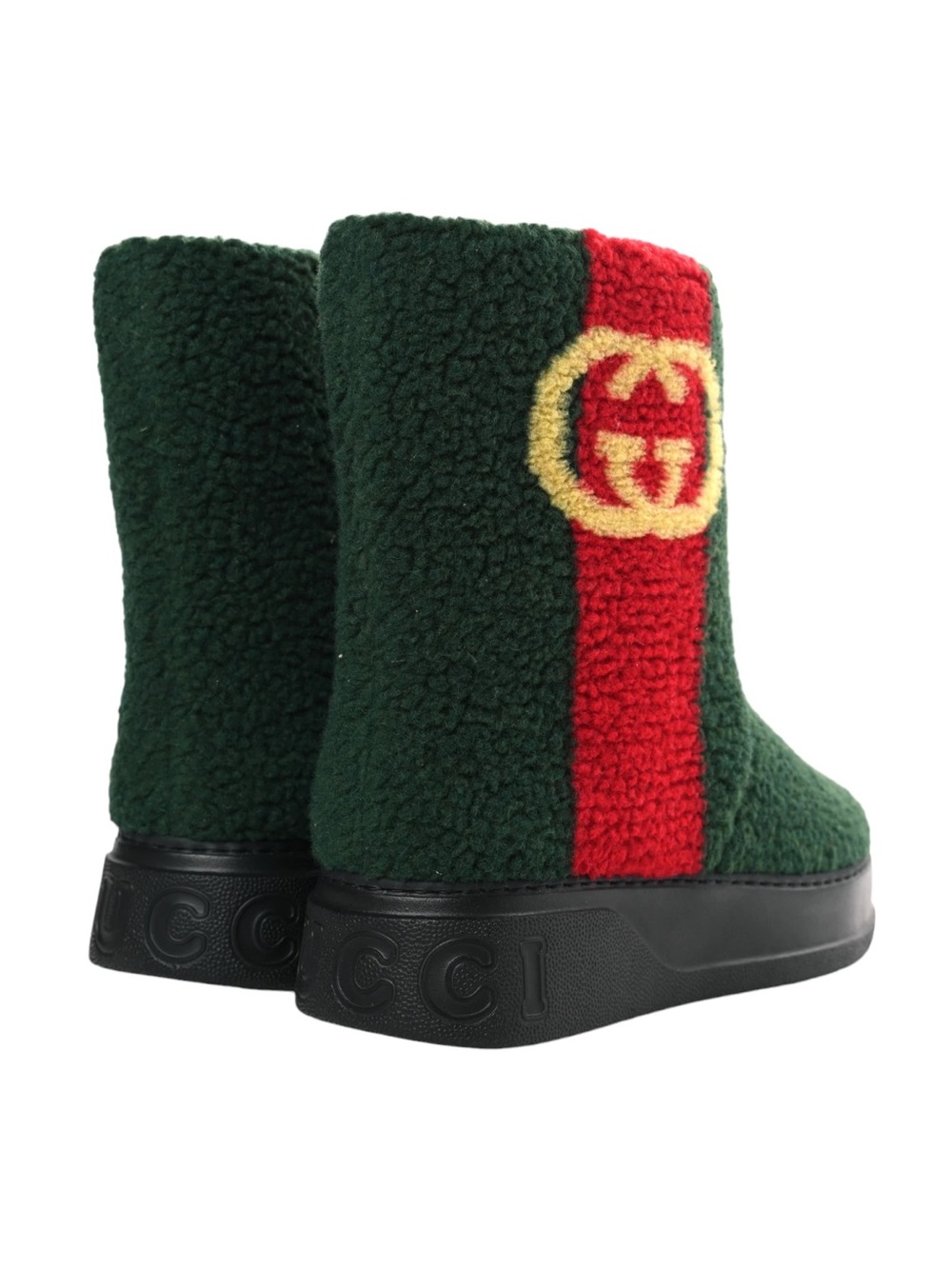 Gucci Furry Teddy Green Auckland Interlock GG Logo Shearling Web Strip Men’s 8.5 - Picture 3 of 5